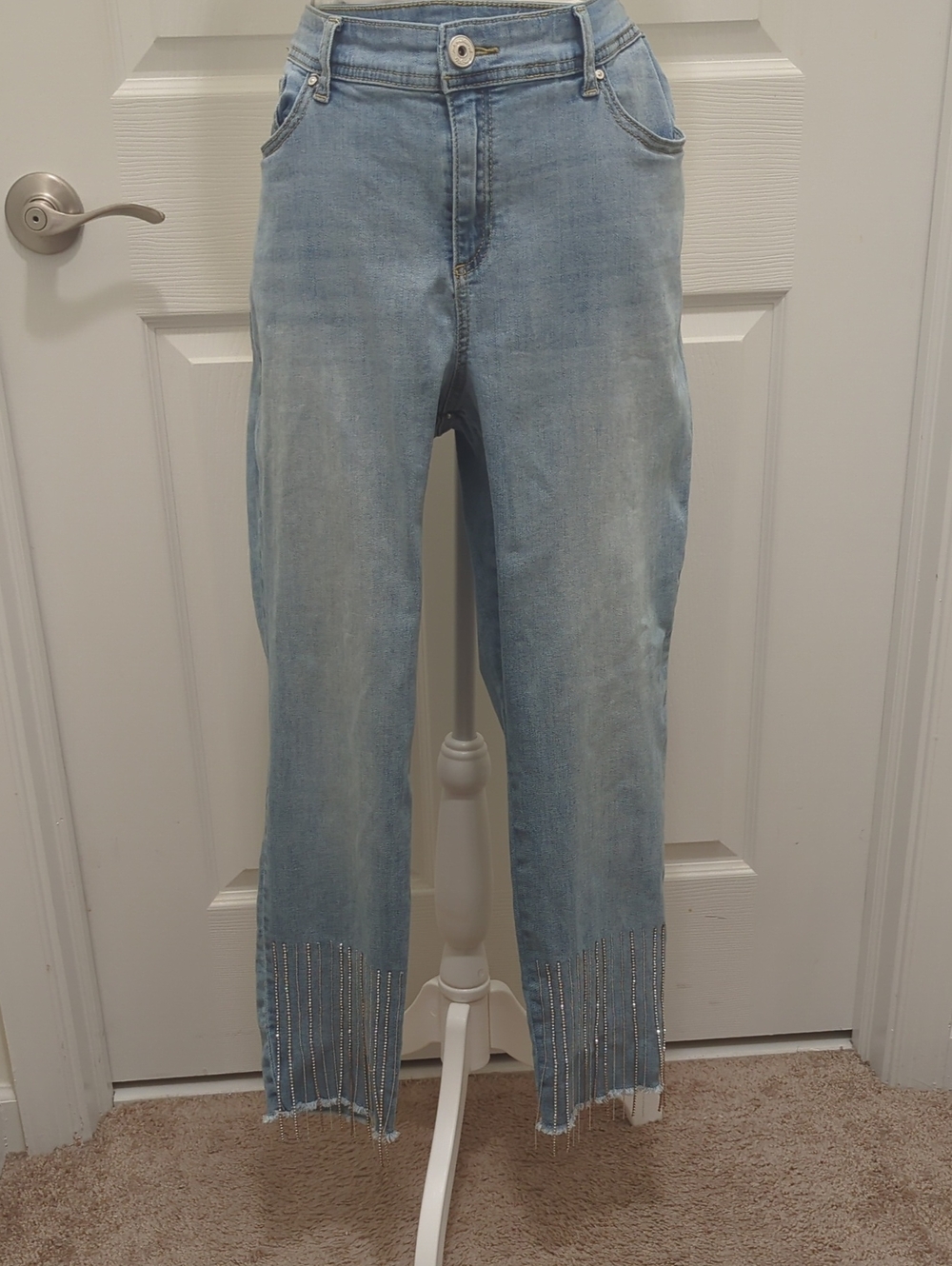 INC International Concepts Light Blue Cropped Jeans with Beaded Fringe
